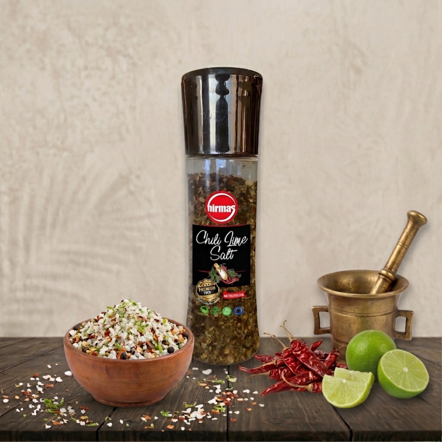 Hirmas Chili Lime Salt – 7.4 oz - Zesty, Spicy & Tangy (Grinder)