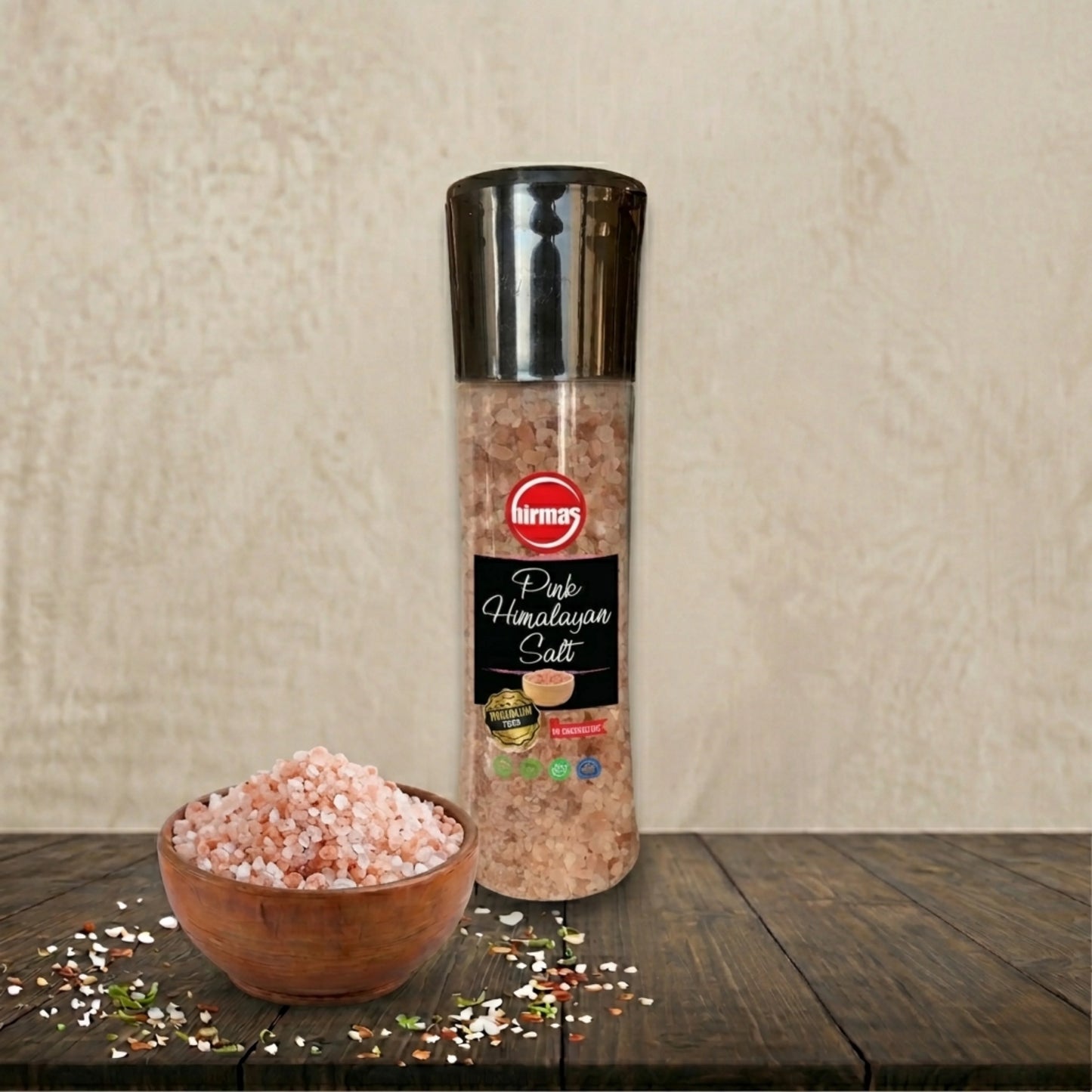 Hirmas Pink Himalayan Salt – 13.75 oz - Mineral Rich, Mild Flavor (Grinder)