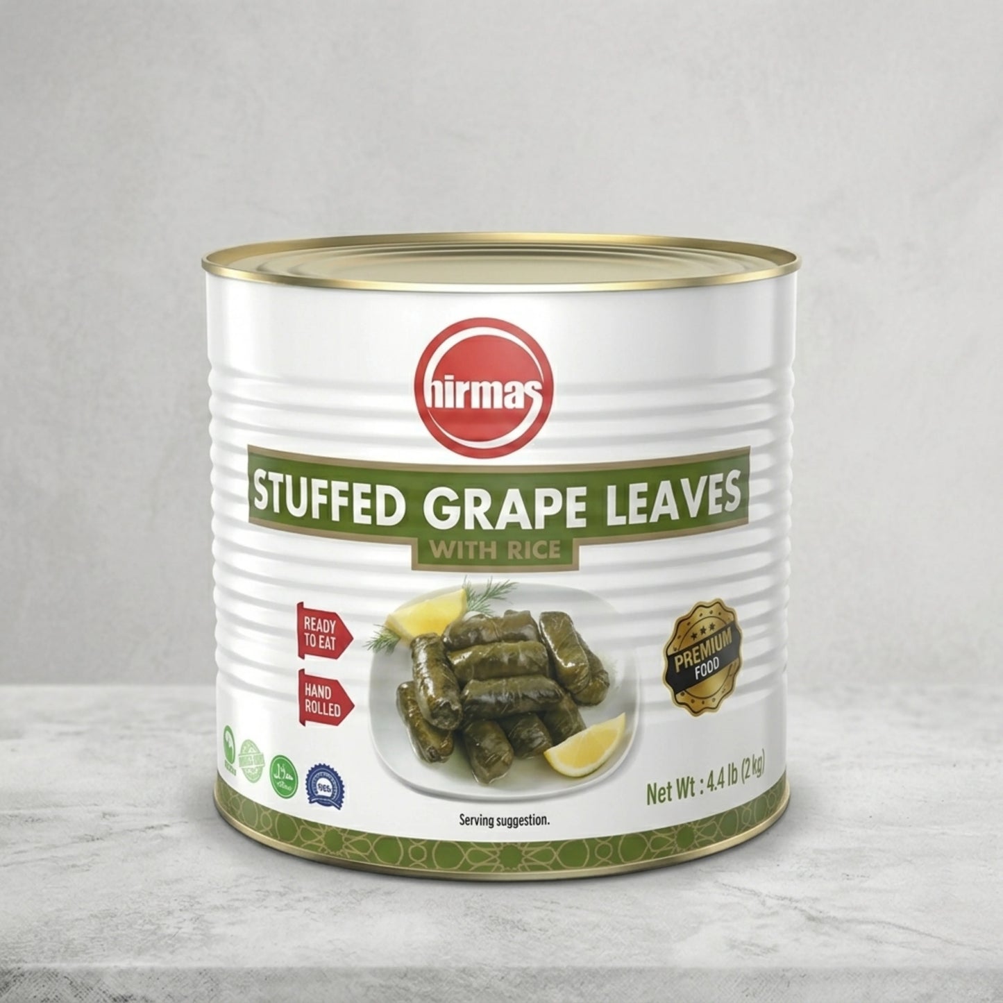 Hirmas Stuffed Grape Leaves with Rice – Ready to Eat (4.4 lb Tin)