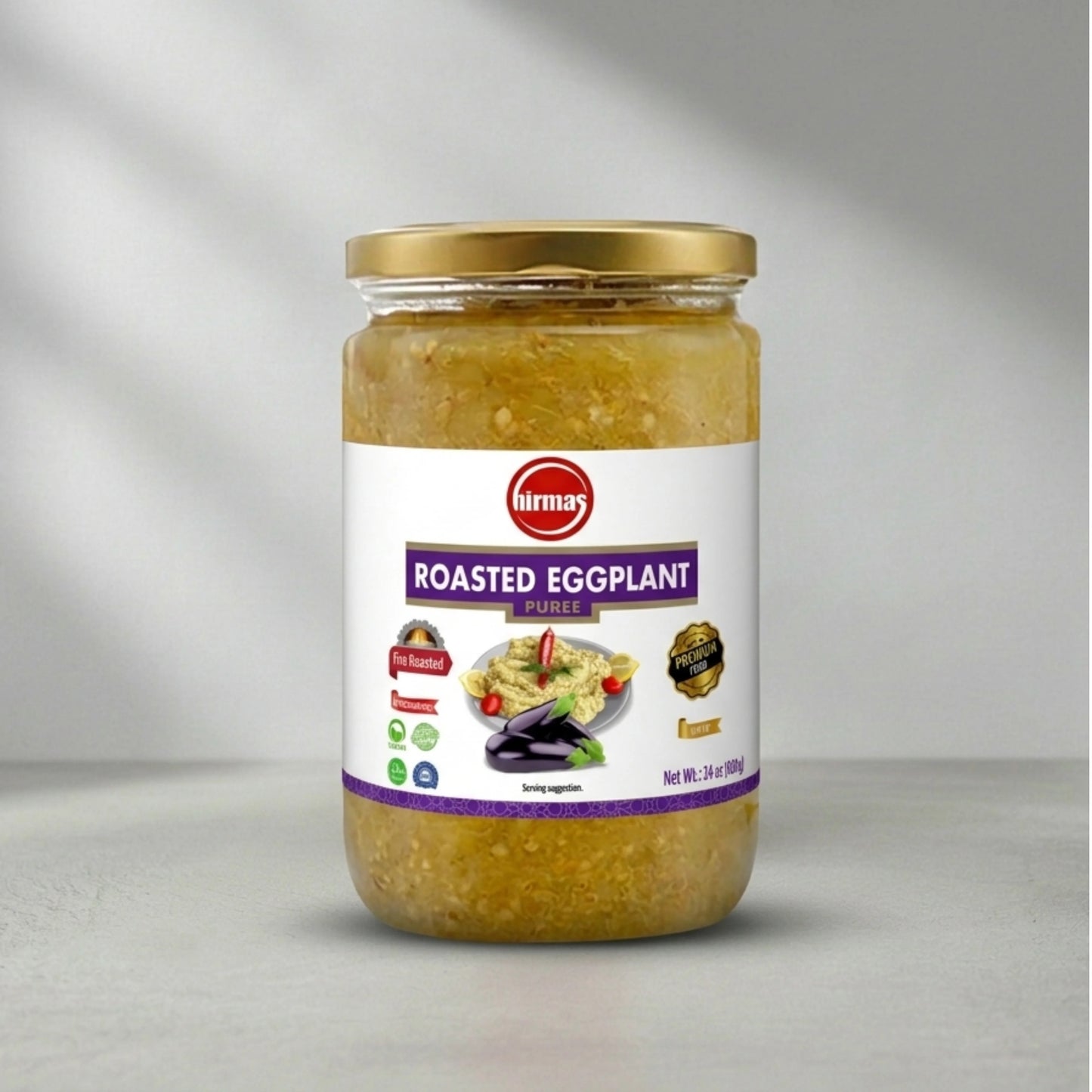 Hirmas Roasted Eggplant Puree – Fire Roasted & Ready to Use (680 g Jar)
