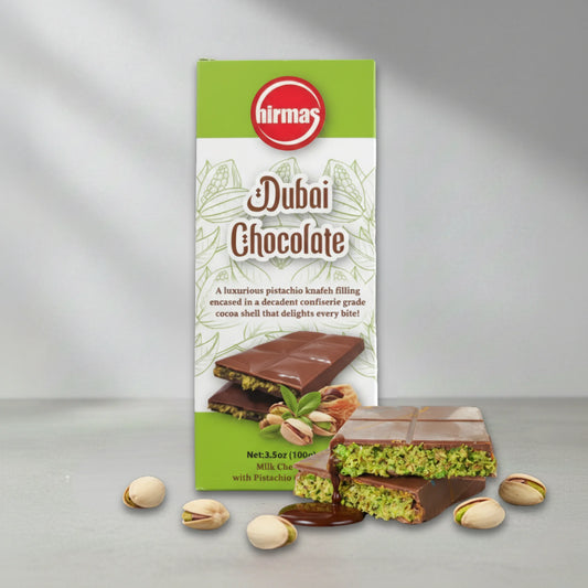 Hirmas Dubai Chocolate – Pistachio Knafeh Bar 3.5 oz